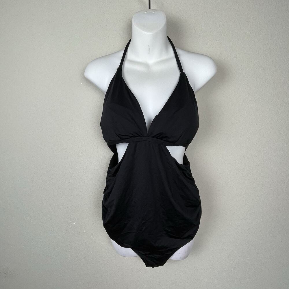 A Pea In The Pod Black Halter One Piece Swimsuit M‎ Cutout Beach Resortwear